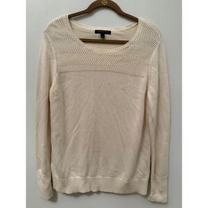 Banana Republic Cream Chevron Knit Sweater Long Sleeve Crew Neck Sz L